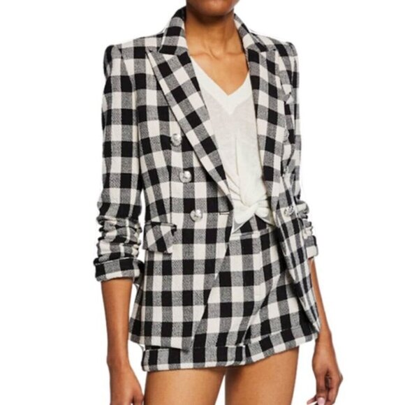 Veronica Beard Miller Dickey Tweed Blazer Black White Gingham Double Breast Sz 0 - Picture 3 of 15